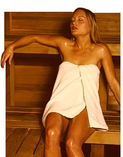 Woman Relaxing in Cedar Sauna From Cedarland